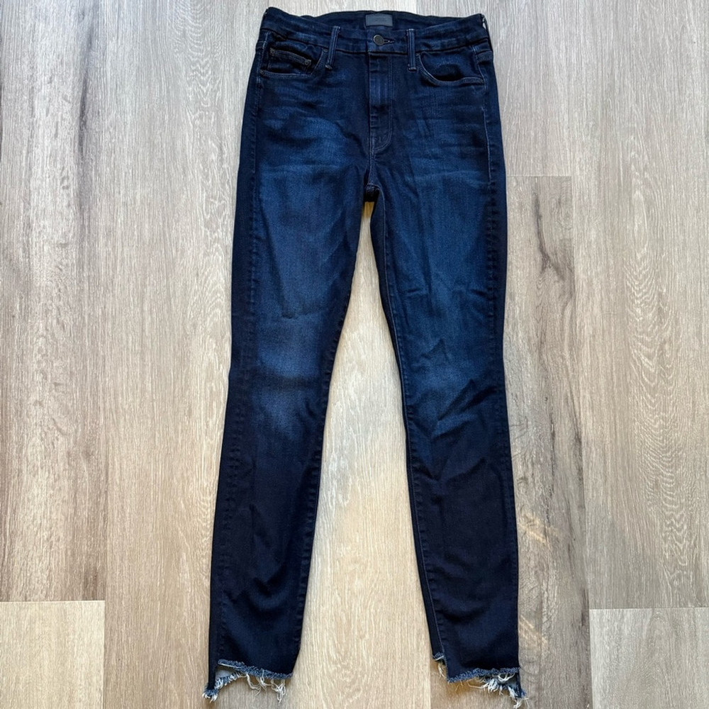 MOTHER Blue Skinny Jeans with Tapered Leg and Faded Effect
